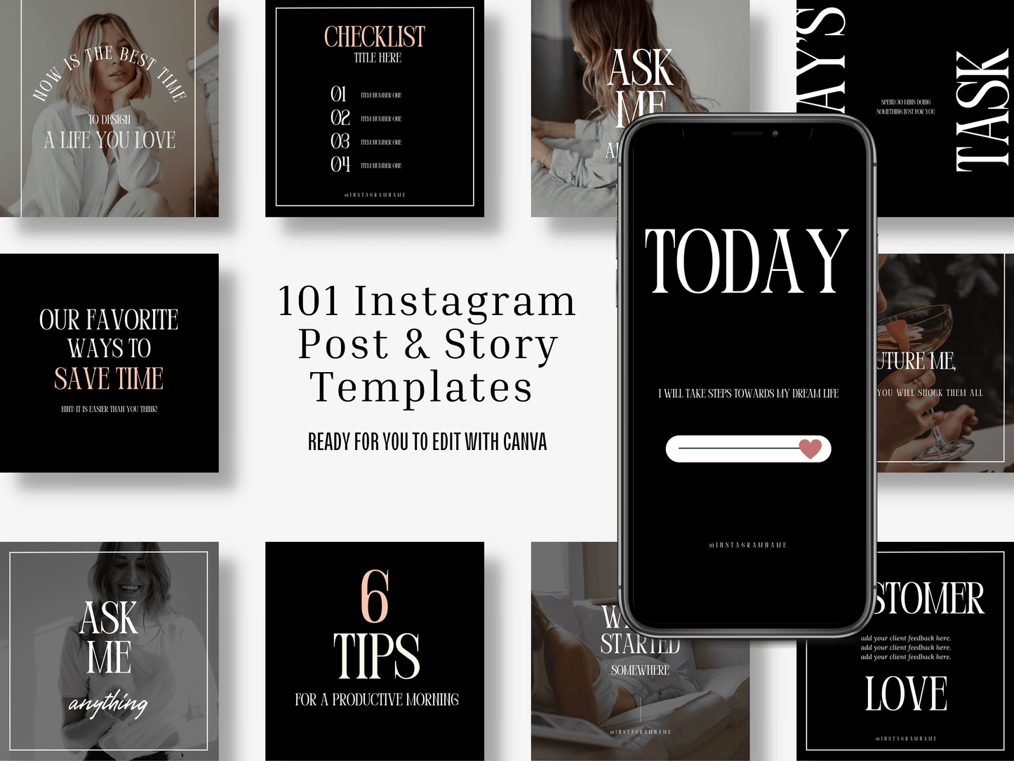 101 Instagram Post & Story Templates - Canva with Master Resell Rights - Lumière Noire Studio
