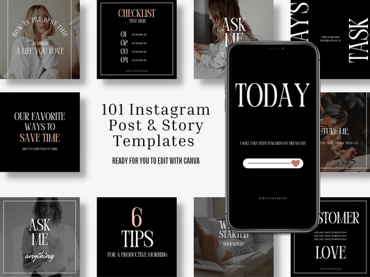 101 Instagram Post & Story Templates - Canva with Master Resell Rights - Lumière Noire Studio