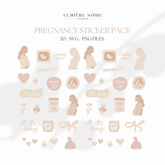Sticker Set: “Pregnancy Moments” – 21 Aesthetic PNG/SVG Stickers