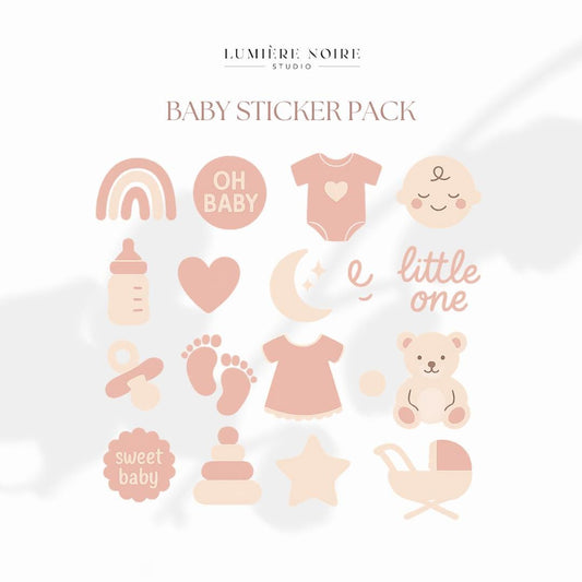 Cute Baby Stickers | Pastel Pink Beige PNGs | Transparent Background | Perfect for Canva & Social Media