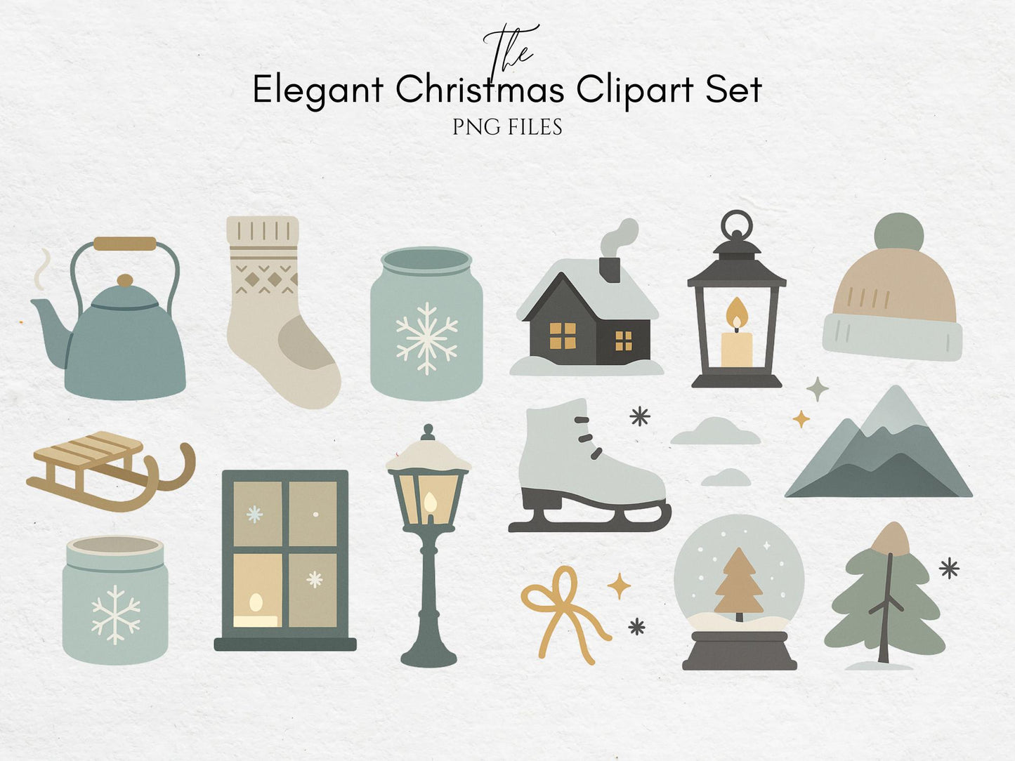 Elegant Christmas Clipart Set – 38 PNG Files | Minimal Winter Clipart, Cozy Holiday Illustrations, Nordic Christmas Stickers, Winter Graphic