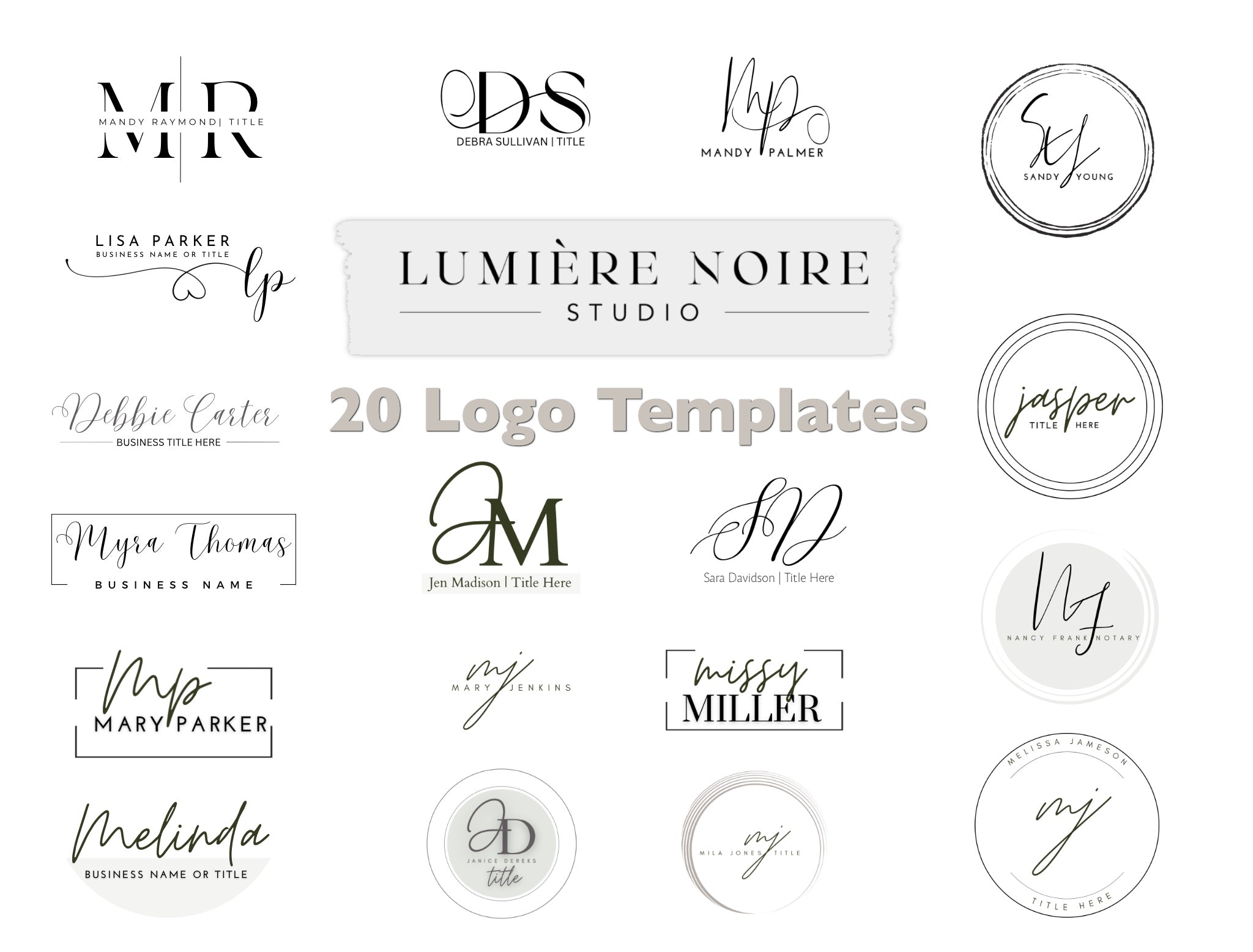 20 editable Logo Design – Lumière Noire Studio