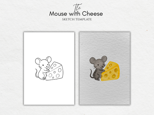 The Mouse with Cheese – Free Sketch Template for Watercolor & Procreate