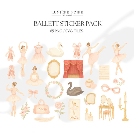 Ballet Sticker Bundle 85 PNG SVG Elegant Ballerina Clipart for Planners Invitations Journaling with Master Resell Rights