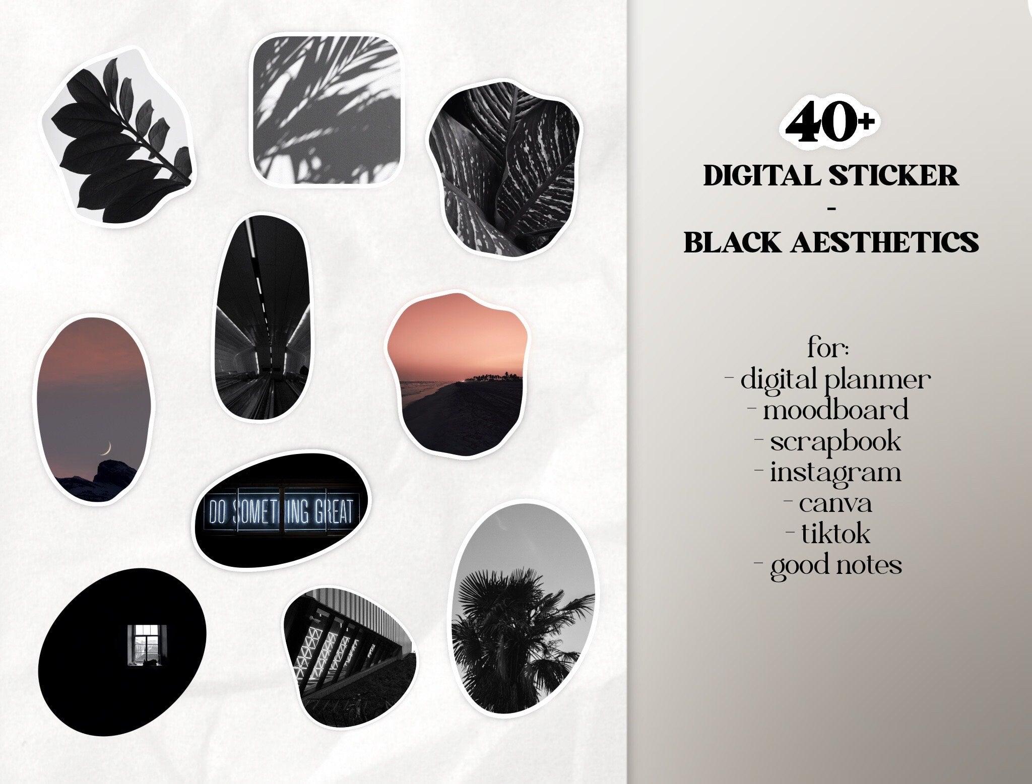 Black Abstract Sticker Digital Sticker | Cliparts Black Aesthetics| Master Resell Rights ...
