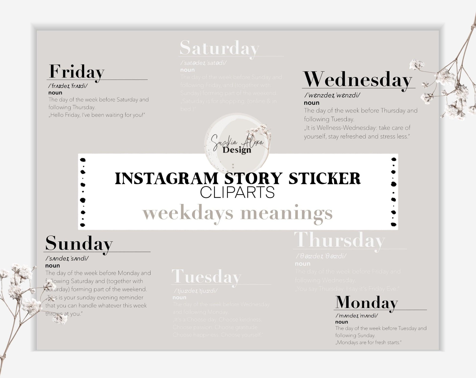 Instagram Story Sticker | Weekdays Definition | Master Resell Rights - Lumière Noire Studio